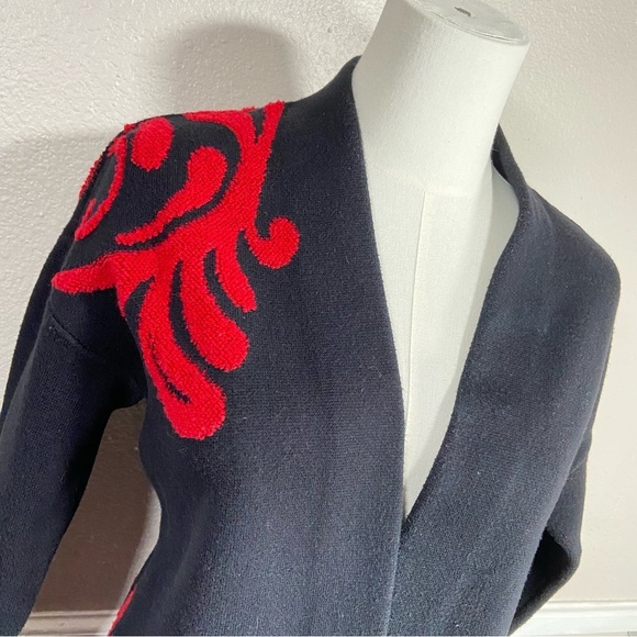 Chico’s Black and Red Long Embroidered Cardigan Size 0 - Picture 2 of 16